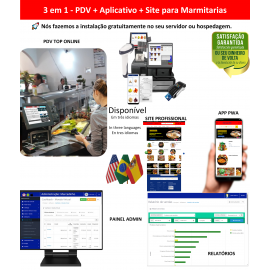 Marmitarias 3 em 1 - PDV + APP + Site - Sistema de vendas com PDV, Aplicativo e Site profissional
