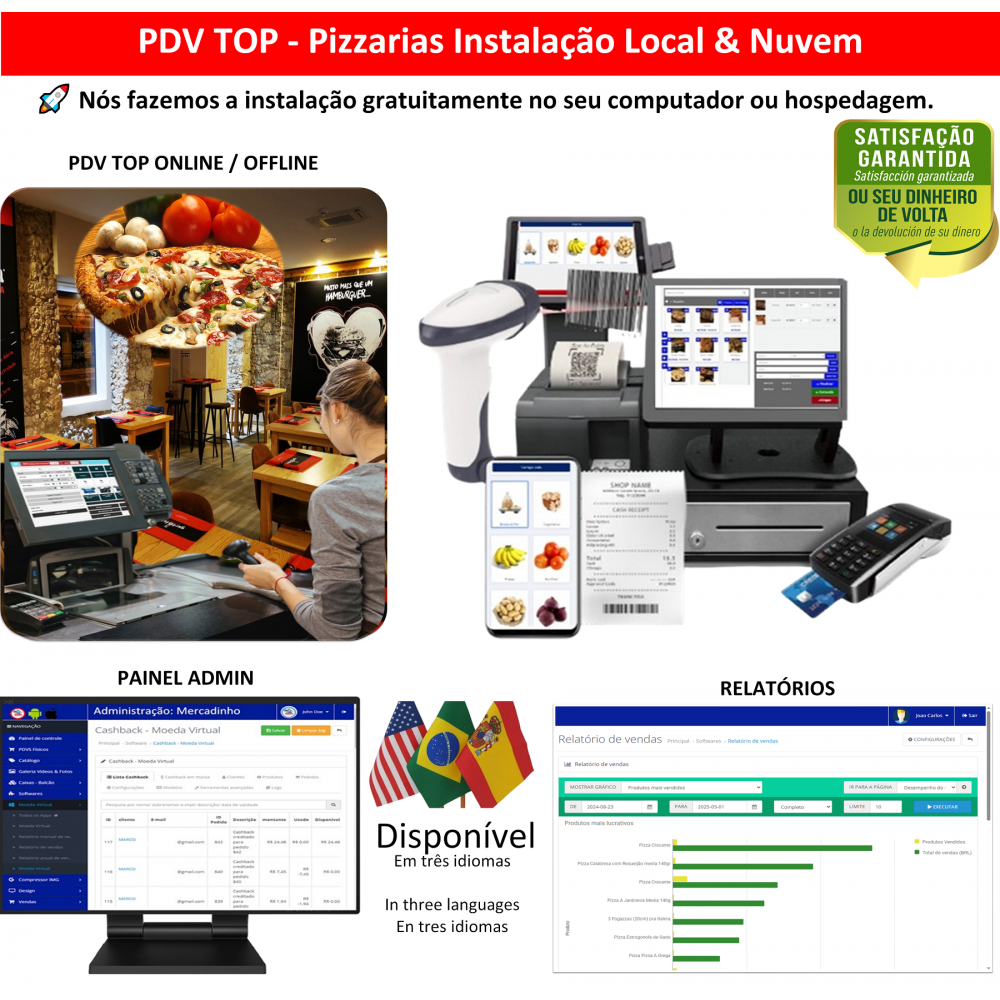 Pizzarias PDV para rodar diretamente no seu computador (instalação local) ou em Nuvem