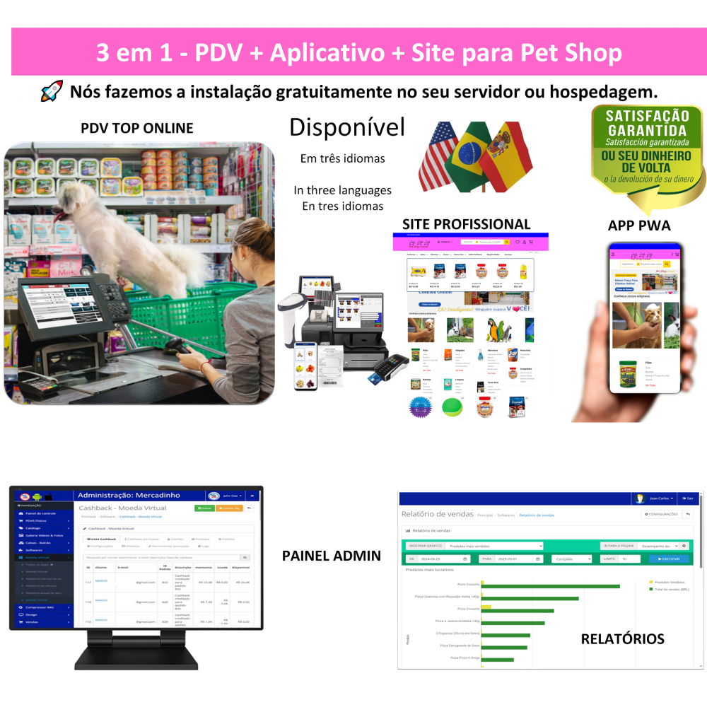 Pet Shop 3 em 1 - PDV + APP + Site - Sistema de vendas com PDV, Aplicativo e Site profissional