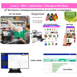 Pet Shop 3 em 1 - PDV + APP + Site - Sistema de vendas com PDV, Aplicativo e Site profissional