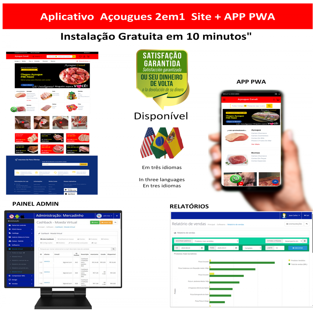 Aplicativo 2em1 Açougue - site pronto + app