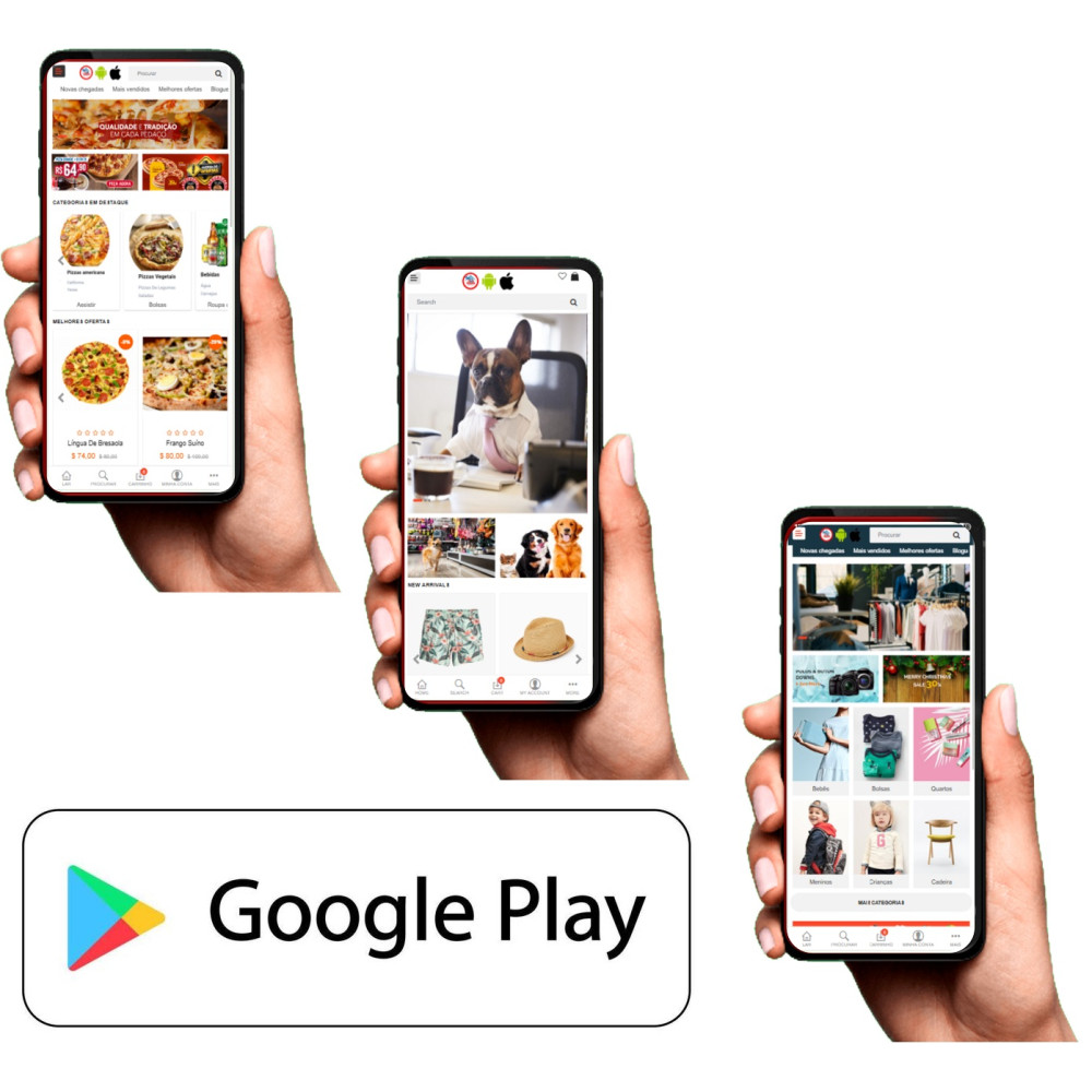 Pet Shop APP Android para Playstore 3 Layouts no celular