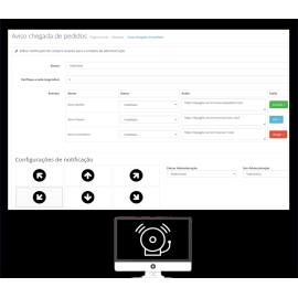 Avisos no painel de pedidos, cadastros e comentários