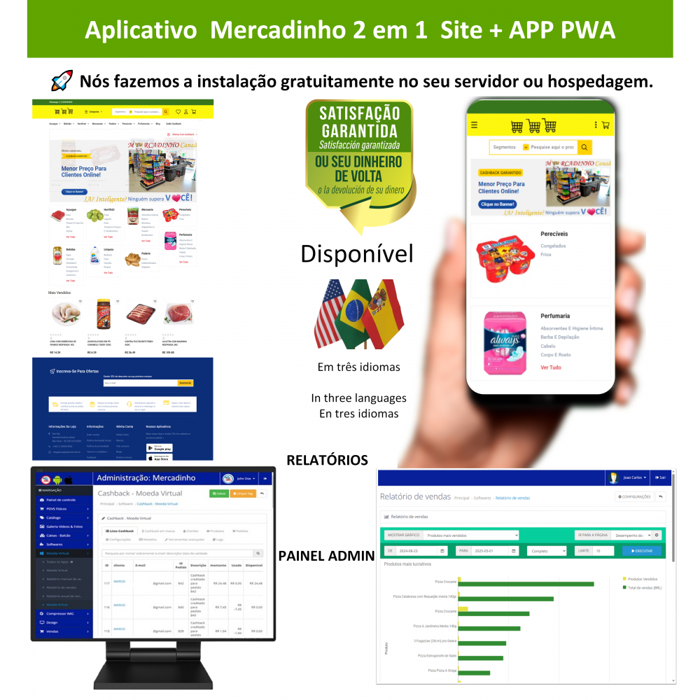 App 2em1 Mercadinhos - site pronto + app