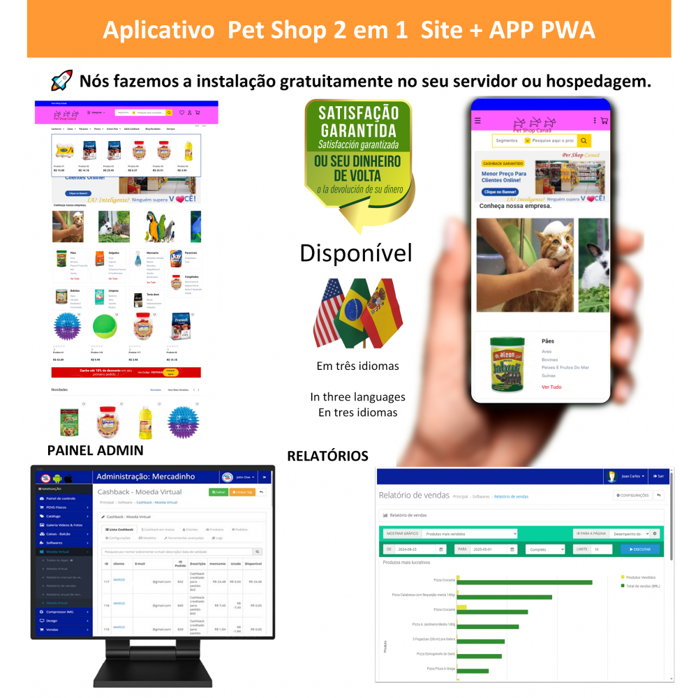 App 2em1  Pet shop - site pronto + app