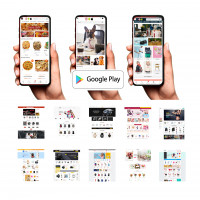 Restaurantes APP Android + Site para Playstore 3 Layouts no celular e 39 Layouts no Site