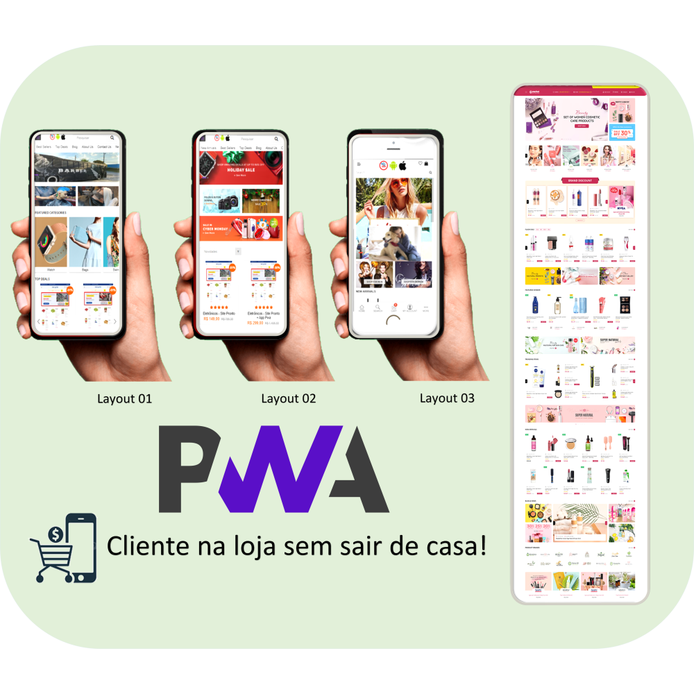 Aplicativo PWA 3 Layouts com Site pronto  para Delivery Hamburguerias